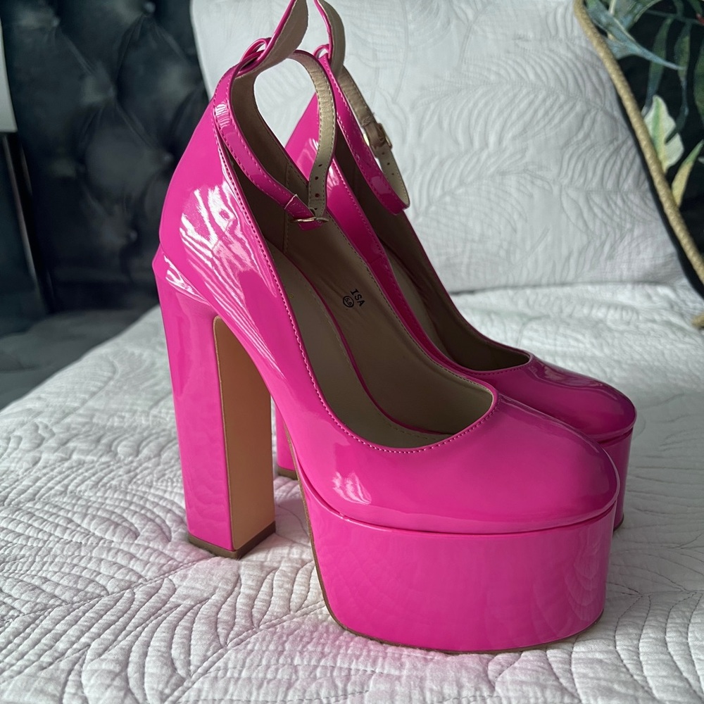 Hot Pink Platform Block Heels Size 6